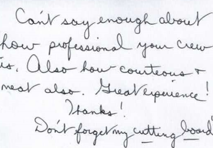 A handwritten note that says 