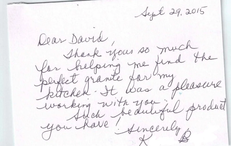 A handwritten note from dear david on sept 29 2015