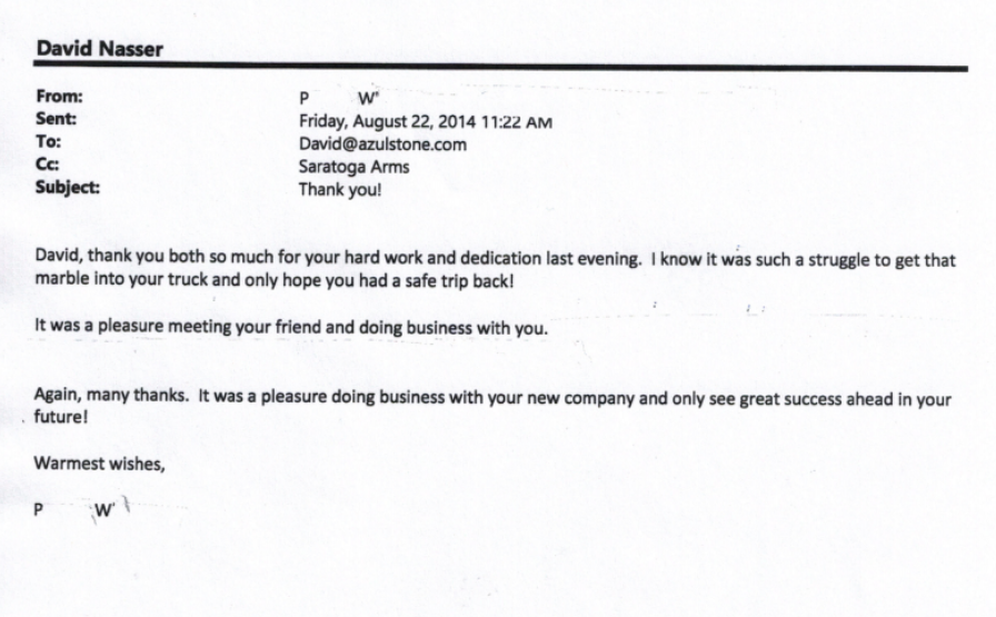 A black and white email from david naser