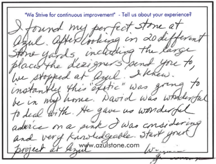 A handwritten note that says i found my perfect stone at aqua