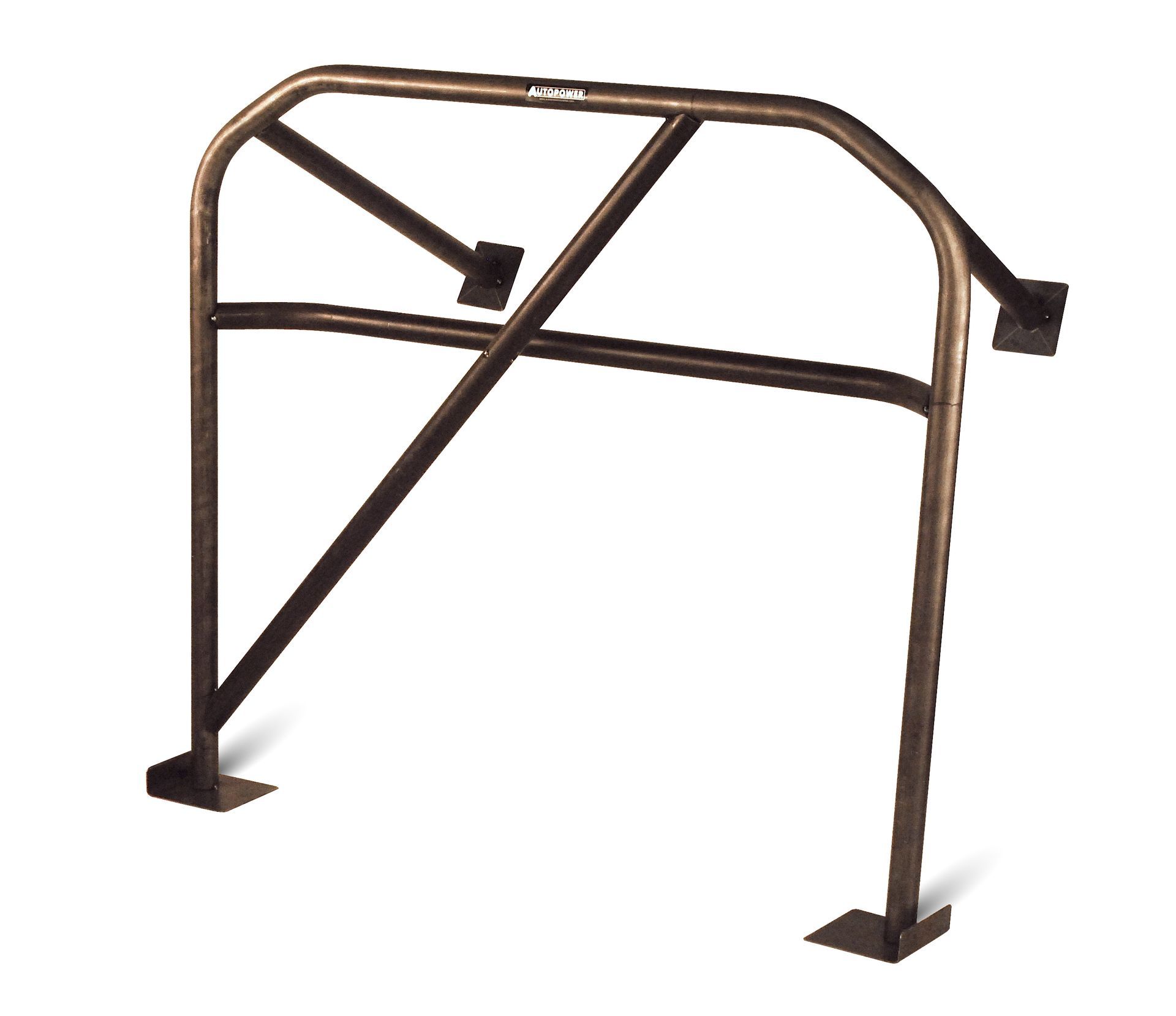Dark metal u-weld roll bar with diagonal and horizontal supports, likely for a vehicle.