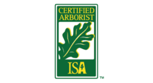ISA Certified Arborist logo: A green rectangular badge with a stylized green oak leaf and the text ISA in gold.