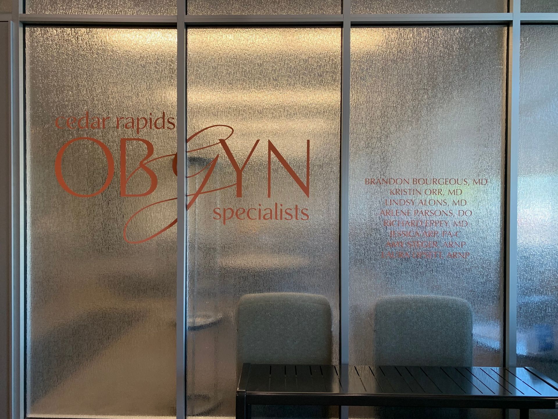 Frosted glass office window with