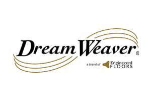 DreamWeaver logo in black and gold with swooping lines and “a brand of Engineered Floors” text