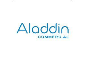 Aladdin Commercial logo in blue text on a white background