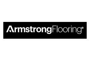 Armstrong Flooring logo in white text on a black rectangular background