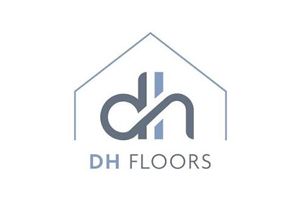 DH Floors logo with gray house outline and stylized letters on white background