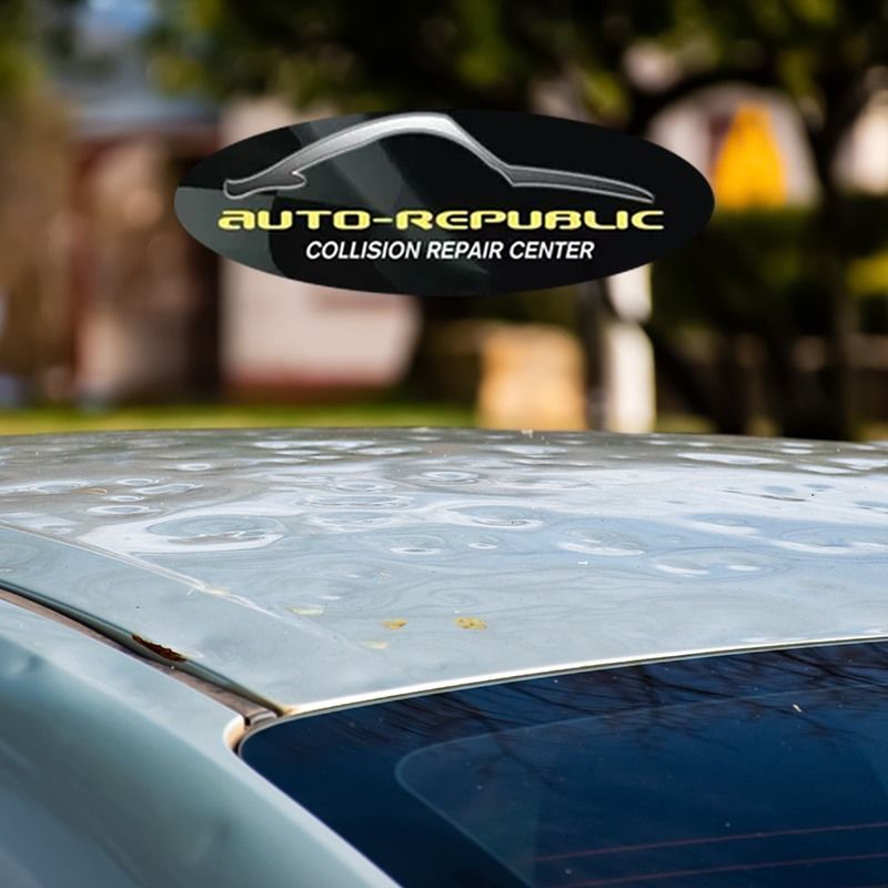 A close up of the roof of an auto republic collision repair center