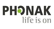 Phonak logo: gray text, green circle in 