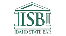 Green and white logo of the Idaho State Bar. Contains the letters ISB in a courthouse-like design.