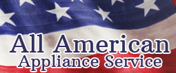 Logo for All American Appliance Service with the American flag background.