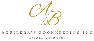 Logo for Aguilera's Bookkeeping Inc. with gold script "AB" and text "Established 1984" below.