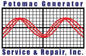 Potomac Generator Service & Repair, Inc. logo with red wave lines on a black grid background
