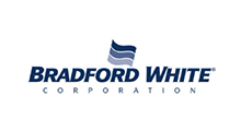 Bradford White Corporation logo with blue text and a stylized flag icon.
