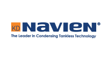 Navien logo: blue and orange text with tagline