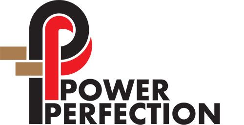 Logo: Red "P" inside black and red curve, with "POWER PERFECTION" text below.