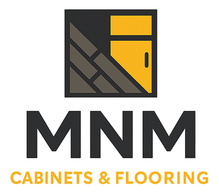 Logo: Square with a cabinet and flooring design above bold "MNM" text and "CABINETS & FLOORING" below.