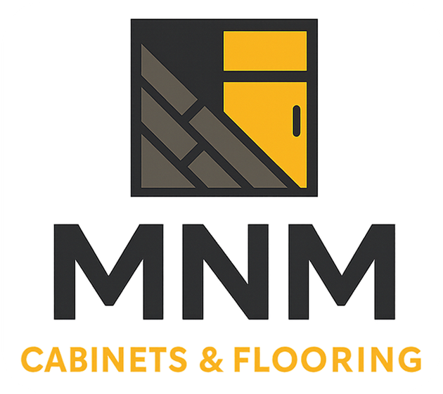 Logo: Square with a cabinet and flooring design above bold 