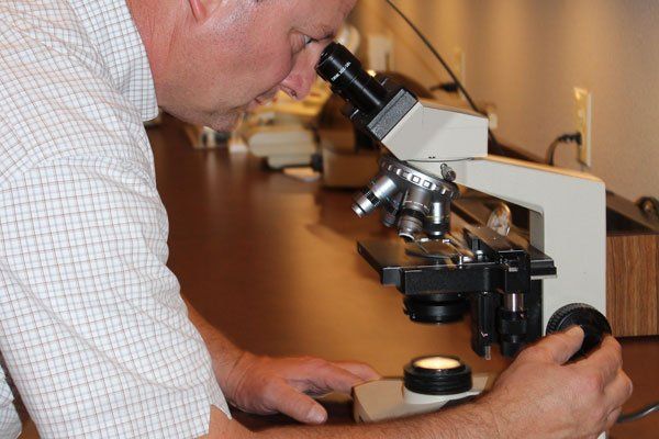 Man using microscope