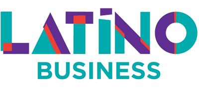 Logo for Latino Business in teal, purple, and red.