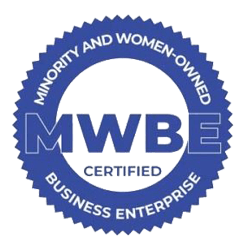 Blue MWBE certification badge.