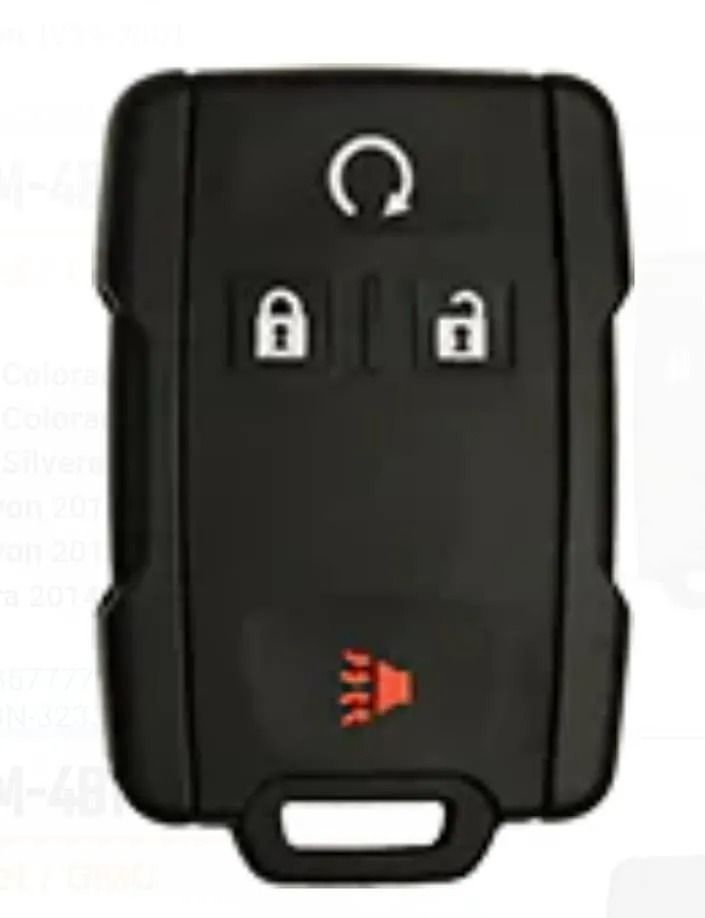 Black car key fob with lock, unlock, and panic buttons.