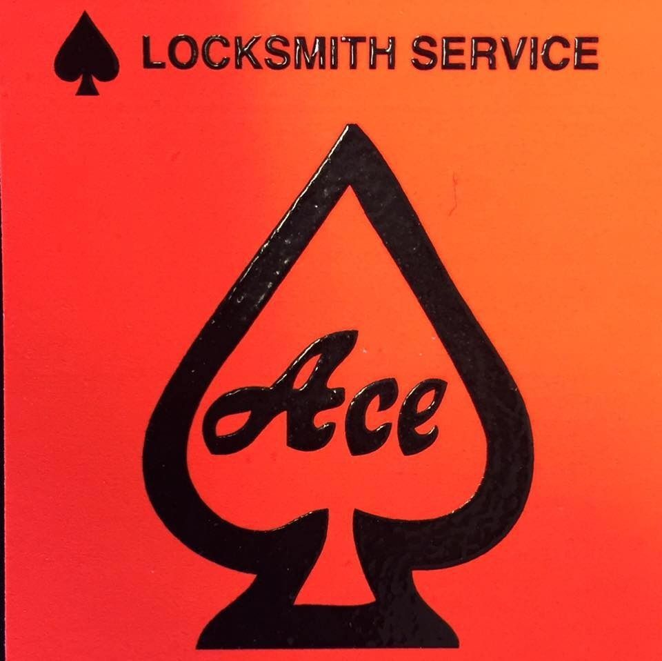 Ace Locksmith Service logo: black spade with 