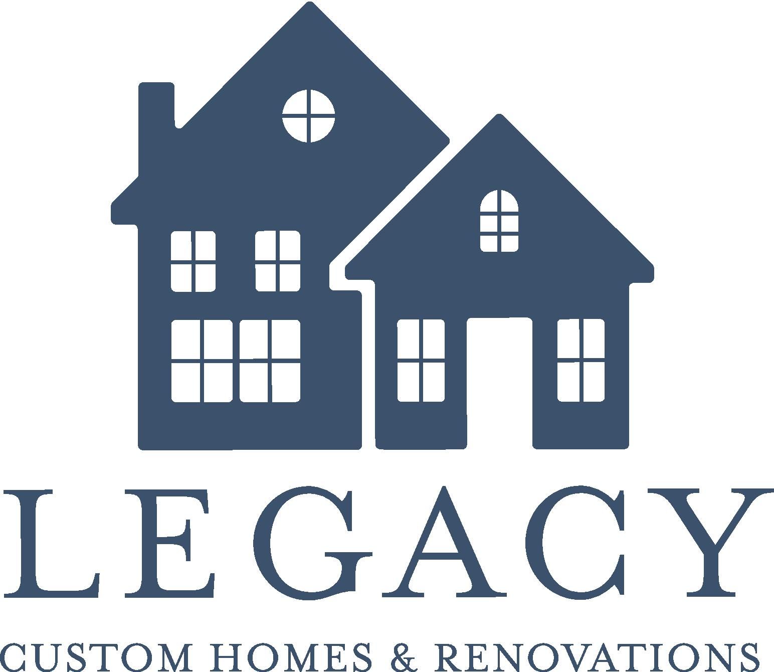 Logo for Legacy Custom Homes & Renovations featuring a dark blue icon of a house above the company name.