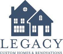 Logo for Legacy Custom Homes & Renovations featuring a dark blue icon of a house above the company name.