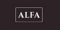 The alfa logo is on a black background.