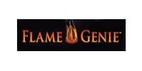 A logo for flame genie with a picture of a fire on it.