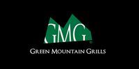 The green mountain grills logo is on a black background.