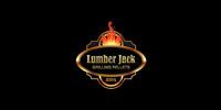 A logo for lumber jack with a fire in the middle on a black background.