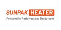 The sunpak heater logo is powered by patio heat and shade.