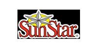 A sunstar logo with a star in the middle on a black background.