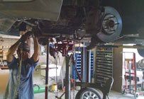 Car lifted for repair