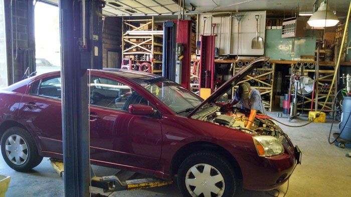 Red car for engine repair