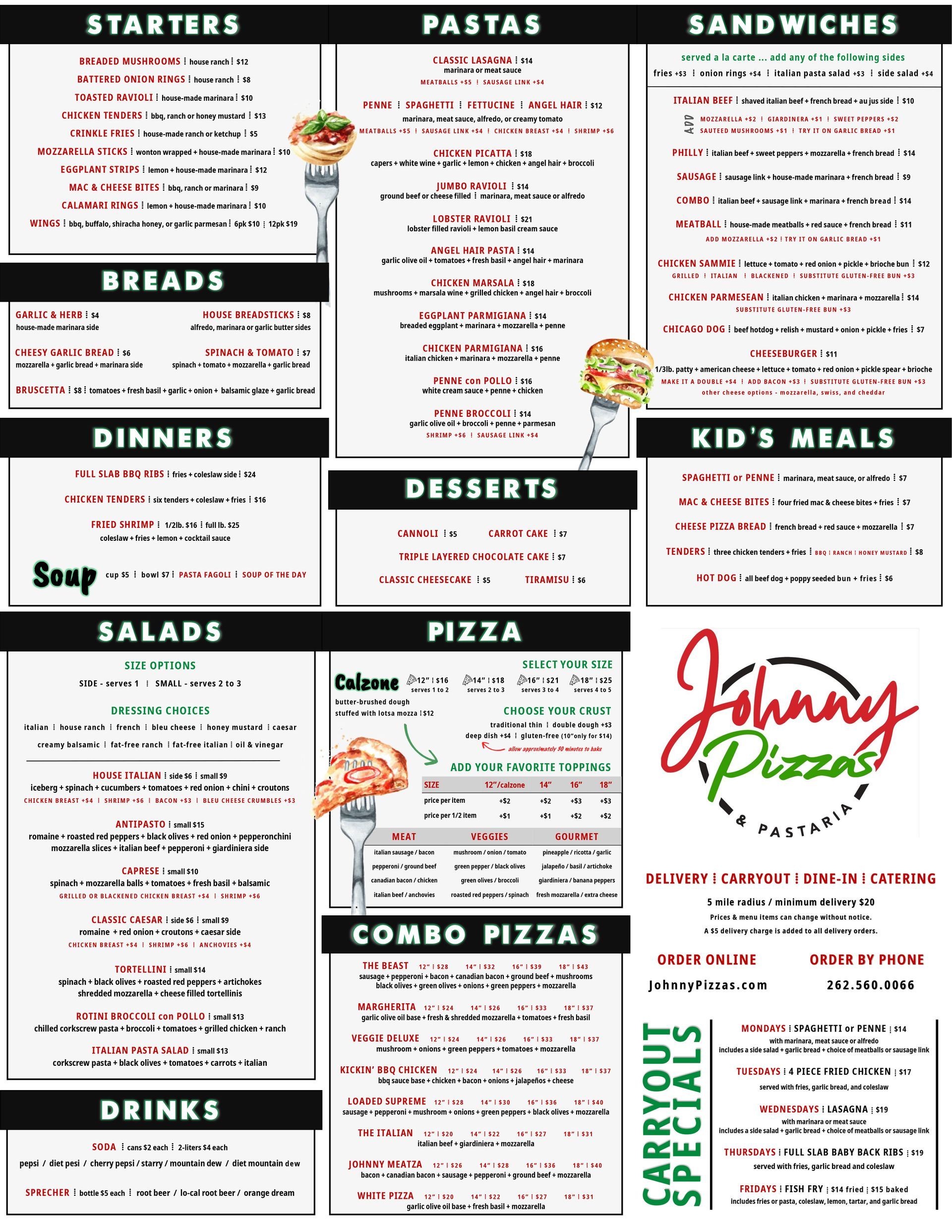 Johnny Pizzas menu - cover