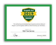 It is a certificate that says `` angles list 2019 super service award ''.