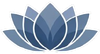 Blue lotus flower graphic with white outline.