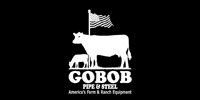White cow, calf, and American flag above “GOBOB” logo on black background.