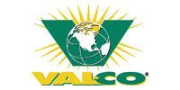 VALCO logo with green triangle, globe, and yellow sunburst above bold yellow text