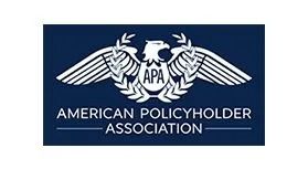 Logo for American Policyholder Association: White eagle emblem on a blue background, text below.