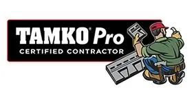 TAMKO Pro Certified Contractor logo with worker installing roofing.