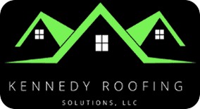Logo: Green stylized rooflines over white windows, on black background. "Kennedy Roofing Solutions, LLC."