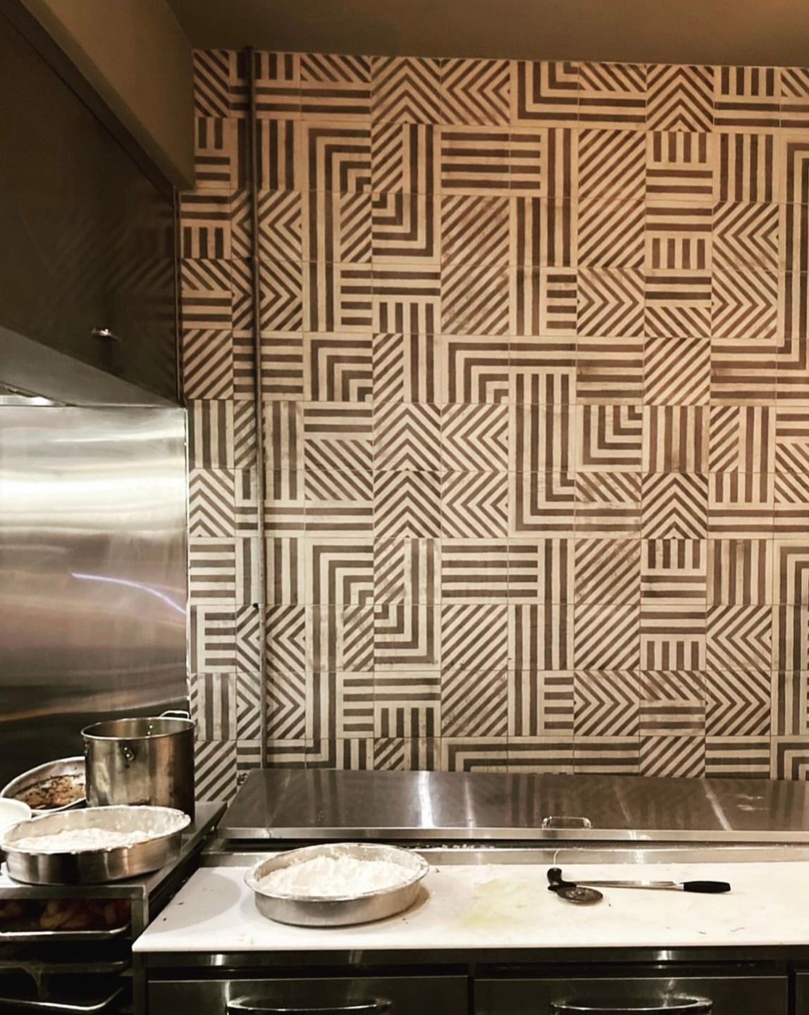 Restroom with installed patterned tiles design