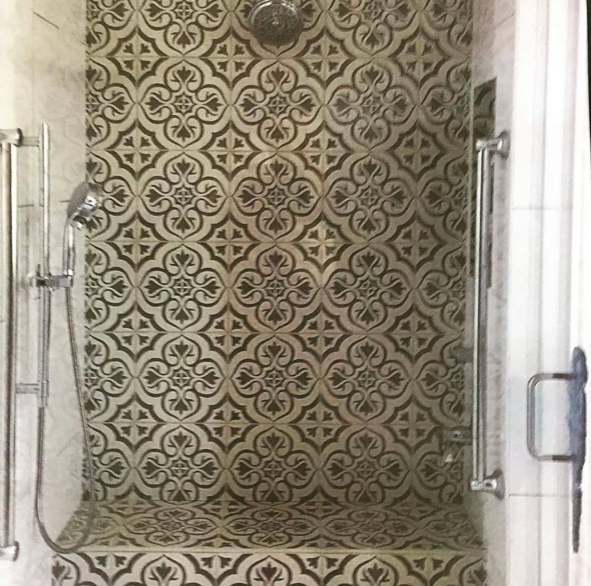 Restroom installed mosaic tiles