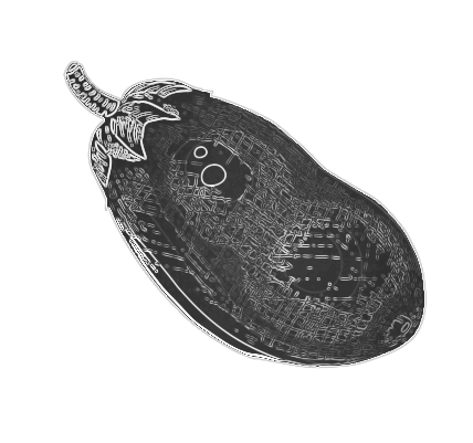 A black and white drawing of an eggplant on a white background