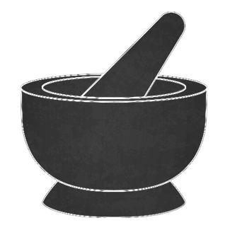 A drawing of a mortar and pestle on a white background