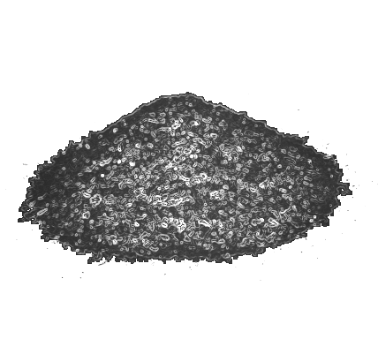 A black and white photo of a pile of coal on a white background.